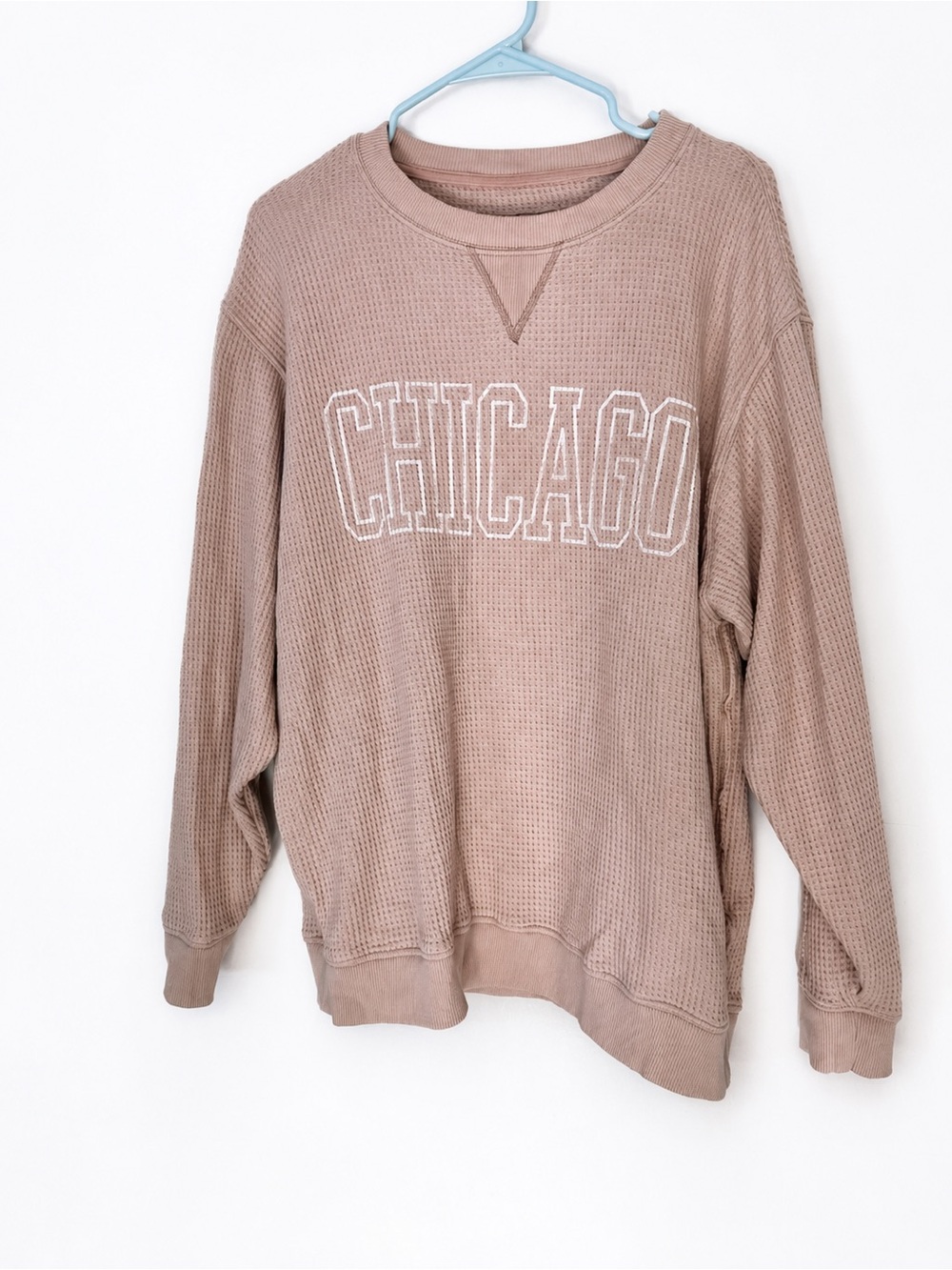 Aerie Chicago Waffle Knit Oversized Crewneck Sweatshirt Size Medium